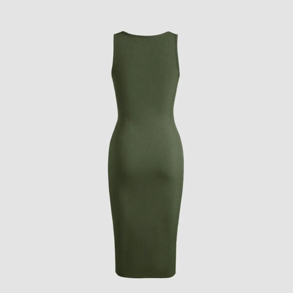 NWT Ribbed Button Drawstring Midi Dress - Picture 2 of 8